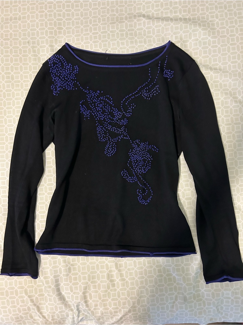 5/$10‼️ Black Long-Sleeve Top with Purple Beaded Detail